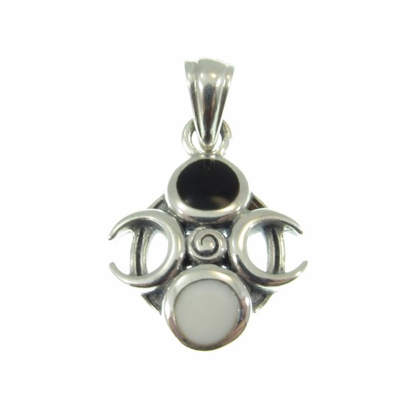 Solid 925 Sterling Silver Phases of the Crescent Moon Celestial Enamel Pendant - Picture 1 of 5
